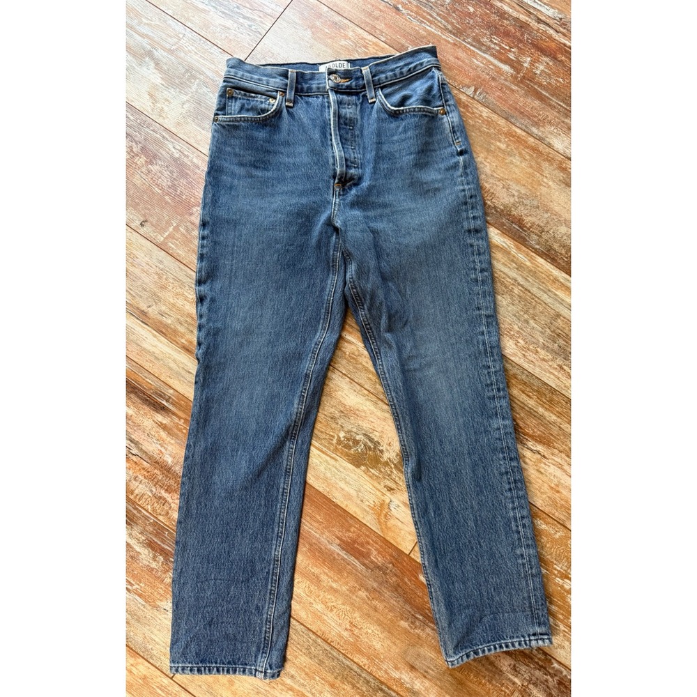 AGOLDE Womens 26 High Rise Straight Jeans Blue Made USA Button Fly Cropped